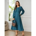 thumbnail image 2 of DARING DIVA Frilled Crewneck Long Sleeve Midi Fall Dress S Peacock Blue, 2 of 8