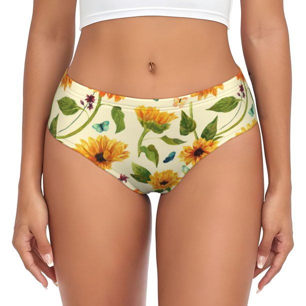 Fotbe Sunflowers And Butterflies Calzones Estampados para Mujer – Ropa Interior de Algodón, Cómoda, Suave y Elástica-X-Large