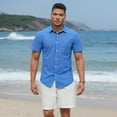 thumbnail image 6 of Men's Linen Cotton Shirts Short Sleeve Casual Button Down Shirt Beach Summer Tops with Pocket, 6 of 6