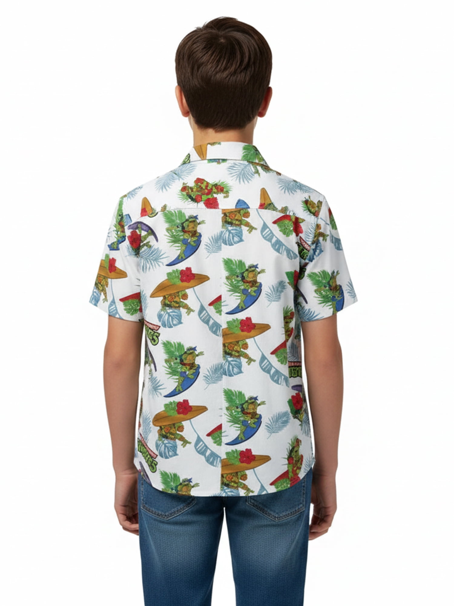 Teenage Mutant Ninja Turtles Boys Cotton Graphic Button Up Shirt with Short Sleeves, Sizes 4-18