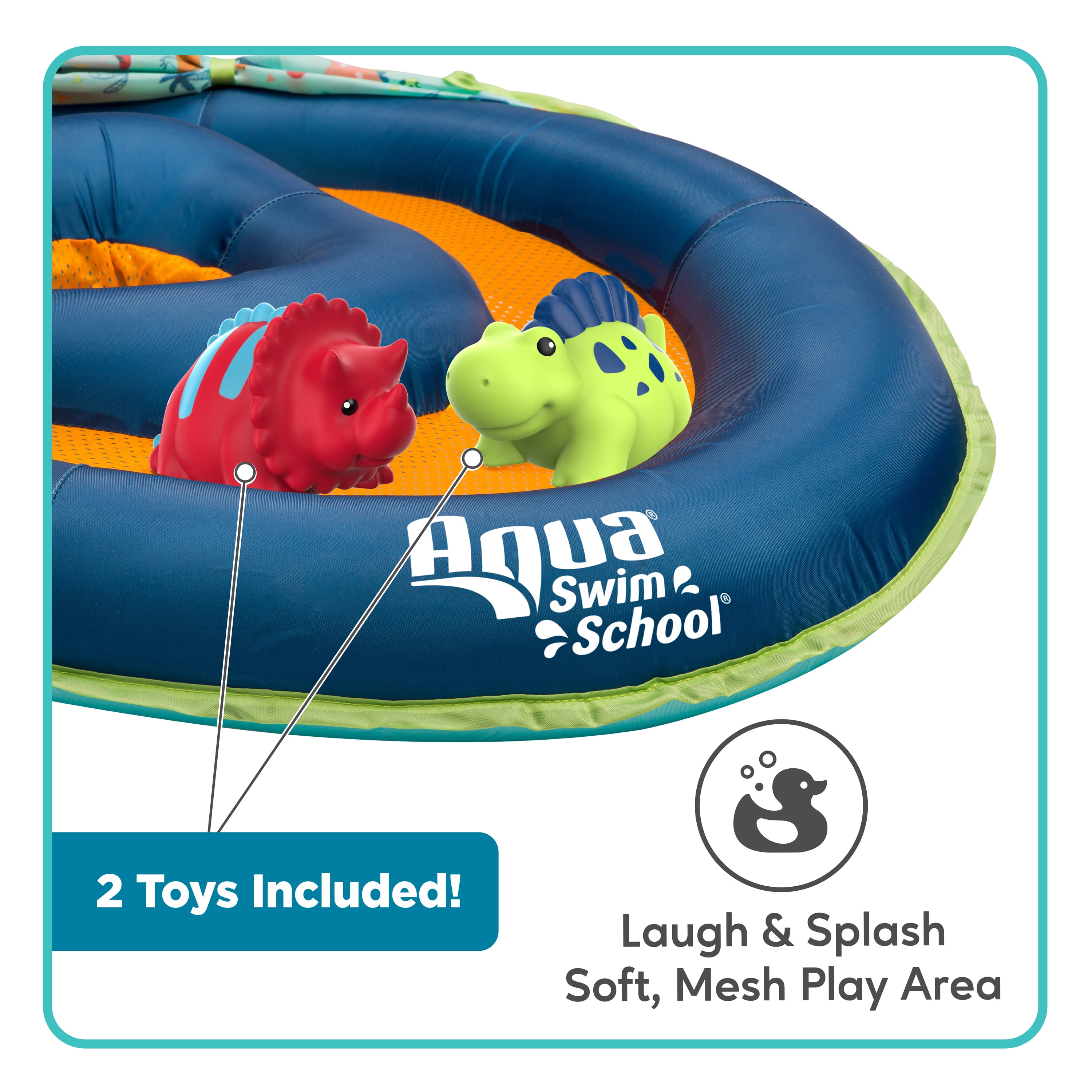 Aqua Swim School Grow-with-Me Baby Pool Float Boat for Infants, Blue Dino, 2 Toys Included