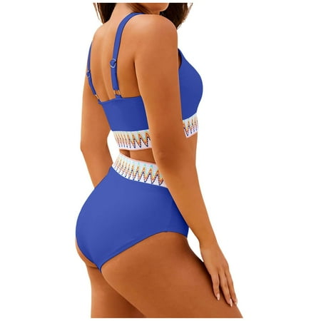 Sngxgn Women s High Waisted Bikini Sets Two Piece Swimsuits Cheeky High Cut Bathing Suits(Dark Blue M)
