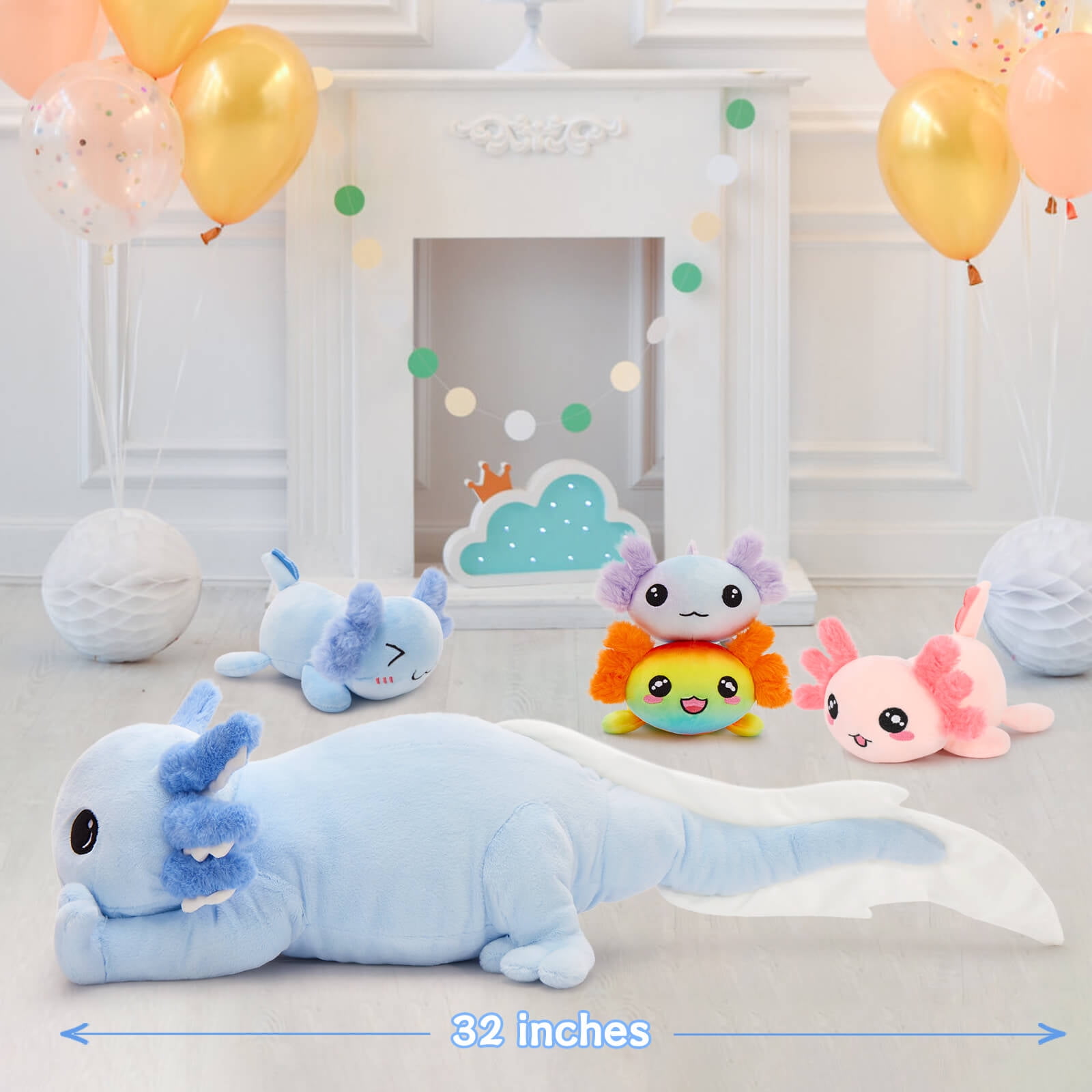 MaoGoLan 31.89" Giant Glow in The Dark Axolotl Stuffed Animals with 4 Babies Inside Large Axolotl Plush Toy