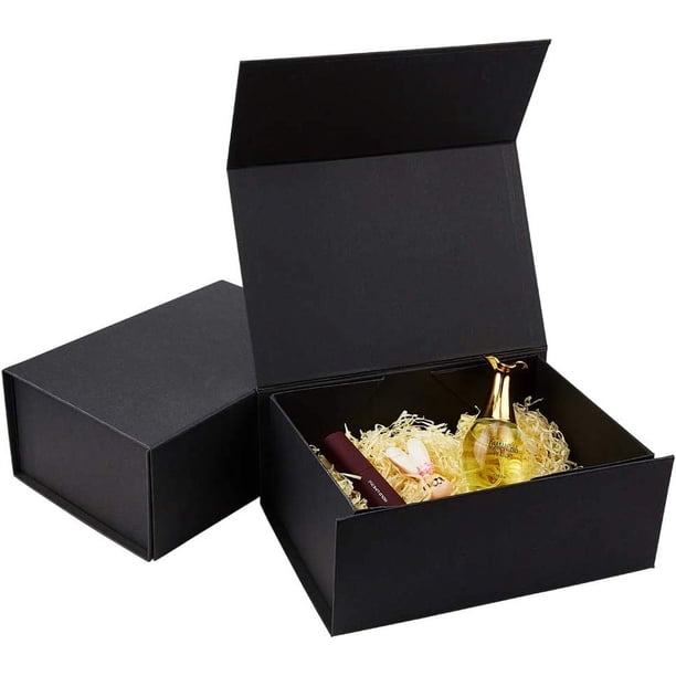 Paquete de 2 cajas de regalo rígidas de 21,6 x 16 x 10,2 cm con cierre magnético. Caja de regalo plegable negra para cumpleaños, fiestas y regalos de Navidad.