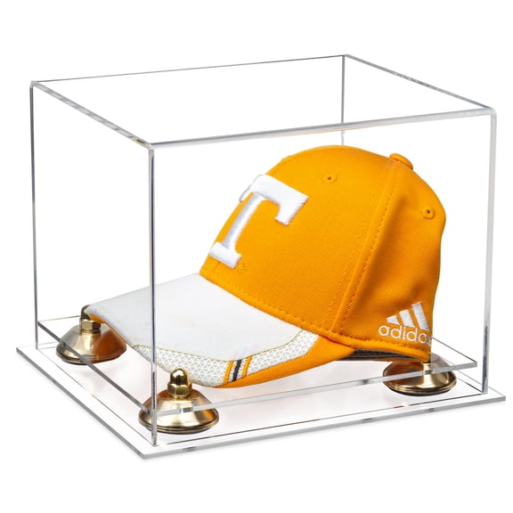 Clear Acrylic Baseball Hat or Cap Display Case with Gold Risers and Clear Base (A006-GR)