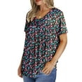 thumbnail image 4 of UVN Womens Blouses Summer V Neck Shirts Ladies Short Sleeve Casual Pleated Floral Tunic Tops, 4 of 9