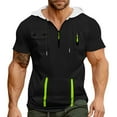 thumbnail image 3 of Men's Summer Short Sleeve Hooded Sweatshirt with Zipper Pocket, Oversized Casual Pullover for Sports, Warm Weather,Black,L, 3 of 6
