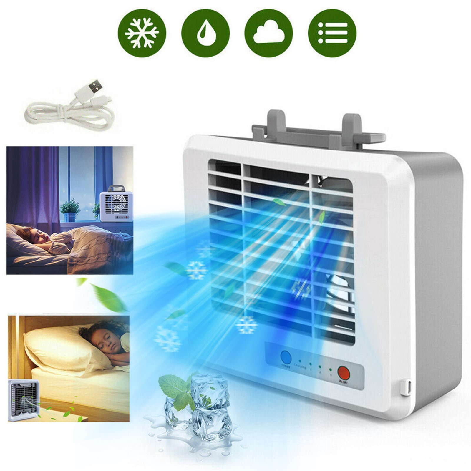 VAJUSO Quiet Portable Water-Cooled Fan, Ice Crystal Cooling 3 Speeds, Water Cooled Small Air Conditioner for Home Office Leisure