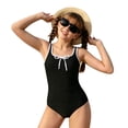 thumbnail image 5 of Shadoumai Girls One Piece Swimsuit Size 5-6 Scalloped Ribbed Girls Swimwear Tankini Quick Drying Cute Floral Print Girls Dress Up Clothes Summer Girl's Swimwear Ruched Adjustable Strap, 5 of 7