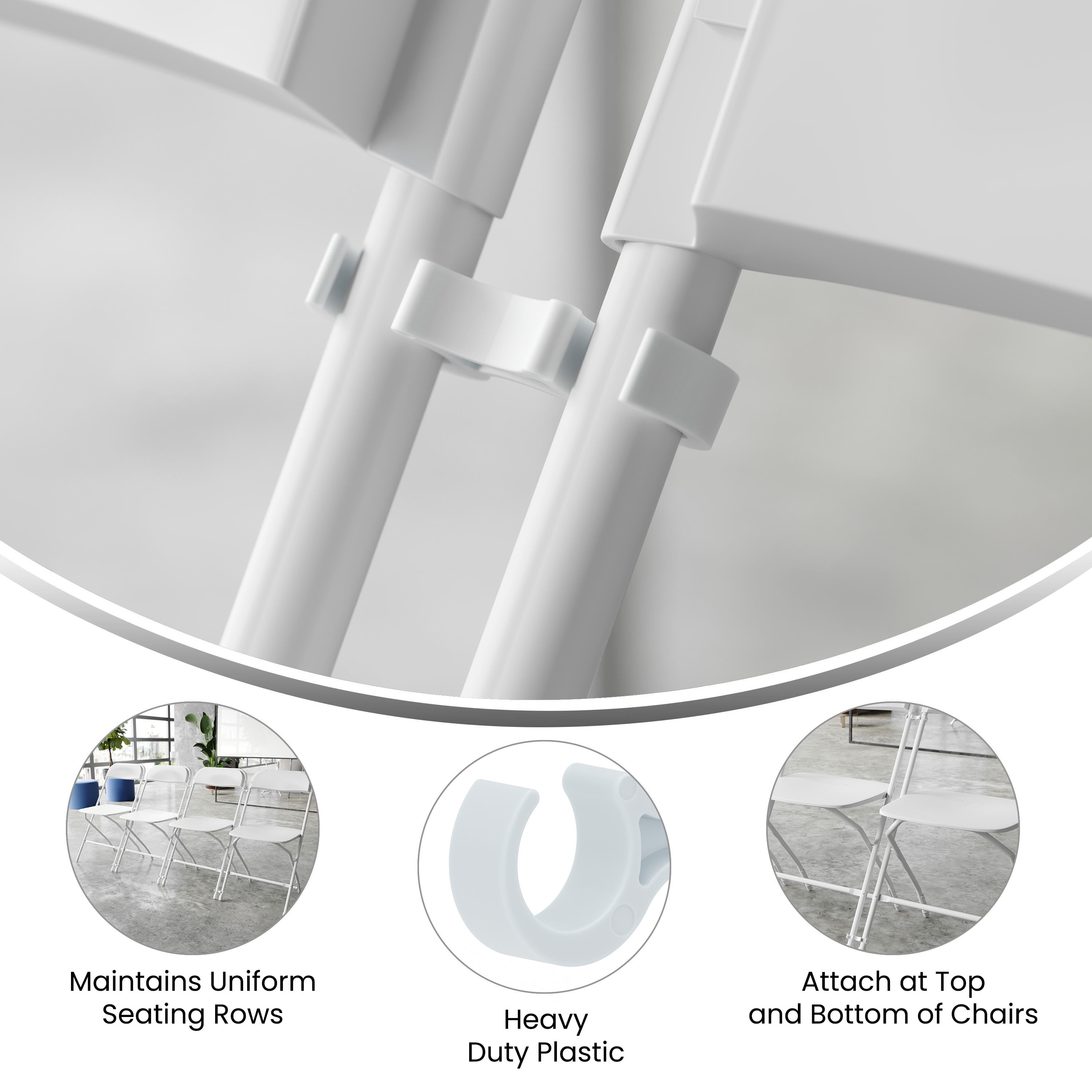 Emma + Oliver Set of 2 White Wide Plastic Ganging Clips for Extra Wide Chairs