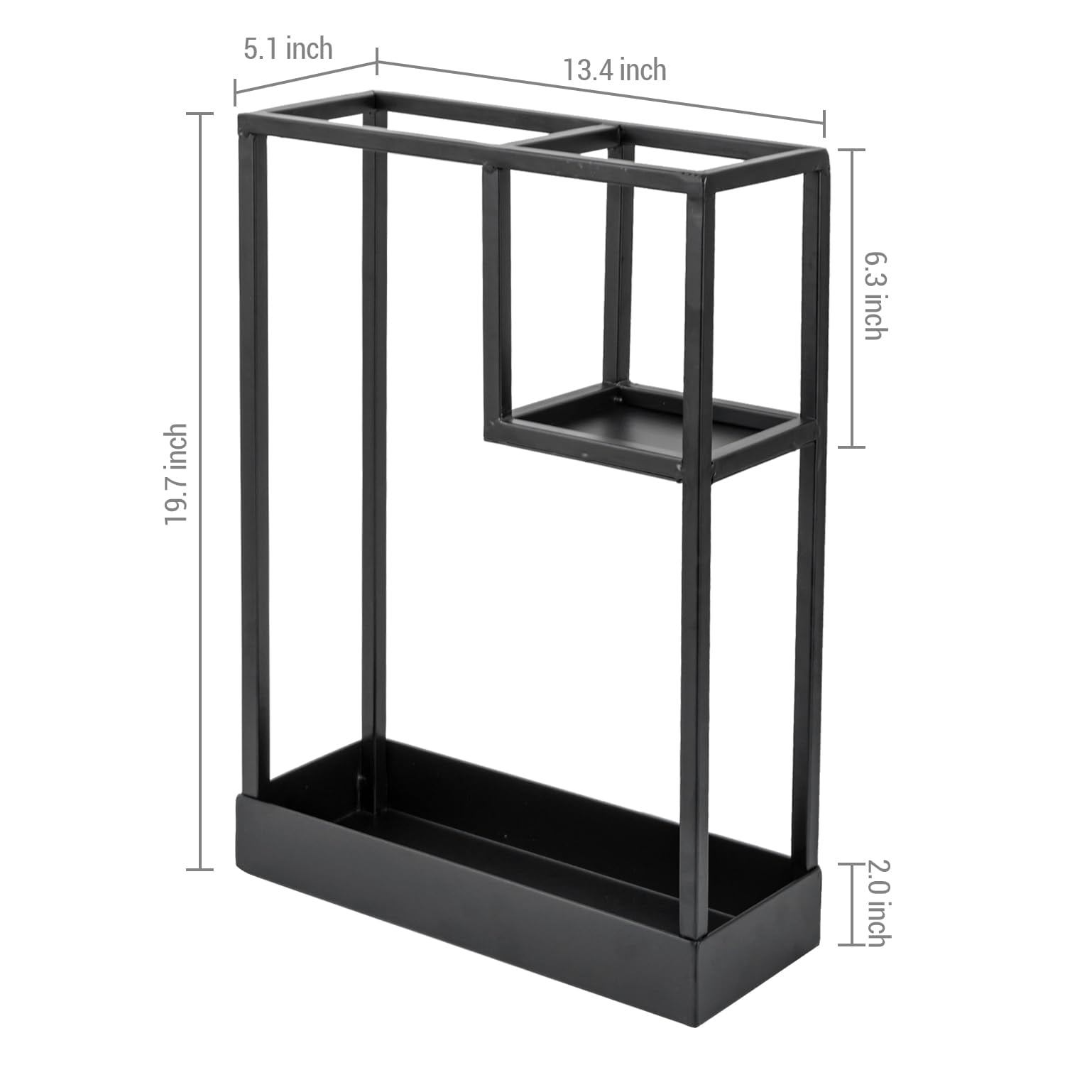 Modern Black Metal Entryway Umbrella Rack With Geometric Design  13 X 5-inch Wide Rectangular Freestanding Cane Holder Shelf For Small And Bottom Drip Catch Tray