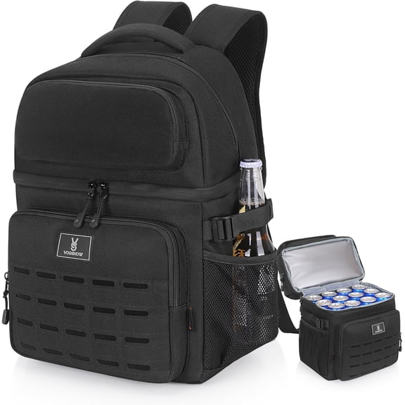 Insulated Double Deck Cooler Backpack, 36-Can Capacity, Leakproof, for Camping Hiking Picnic Fishing Beach Travel, Black