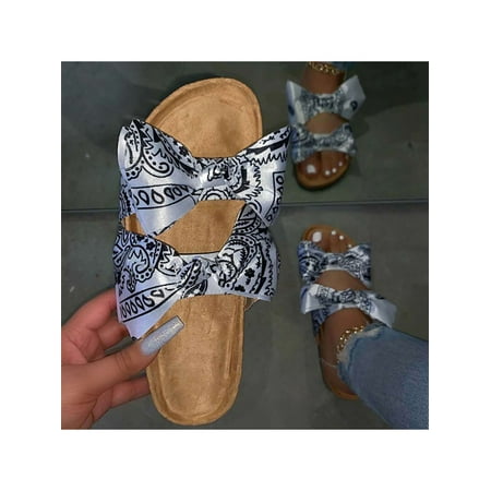 

UKAP Womens Summer Bow Flat Mules Sandals Slip On Sliders Shoes Ladies Slippers Beach