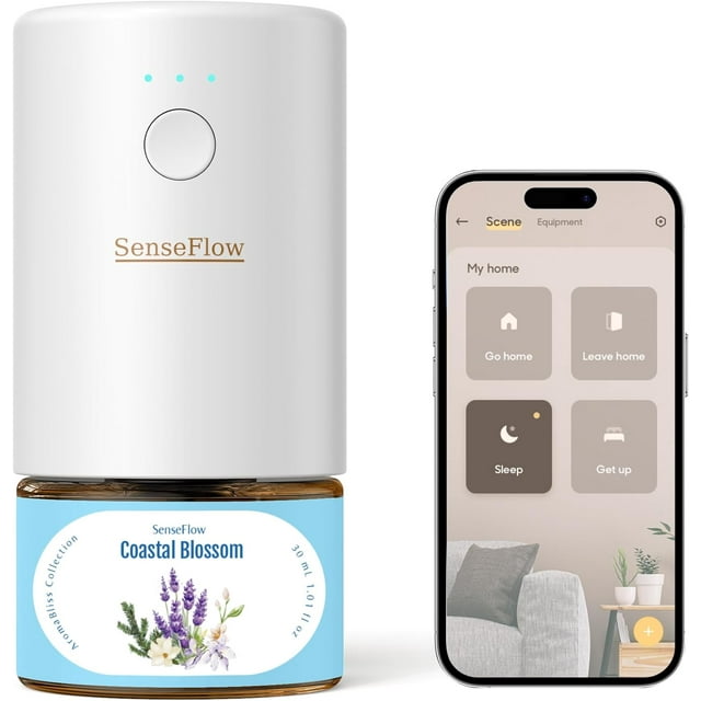 SenseFlow SF101S Smart Wi-Fi Waterless Ultrasonic Essential Oil Diffuser–100% Plant-Based,120-Day Natural Air Freshener & Aromatherapy scent Diffuser Covers 100㎡ for Home,Hotel-Coastal Blossom