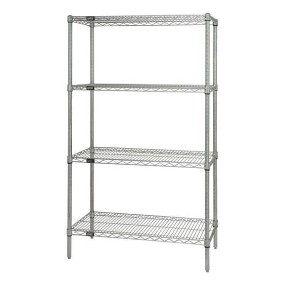 QUANTUM H/D 63"H 4-Shelf Wire Shelving Kit, 800lb, WR63, NSF, CHROME, 1yr