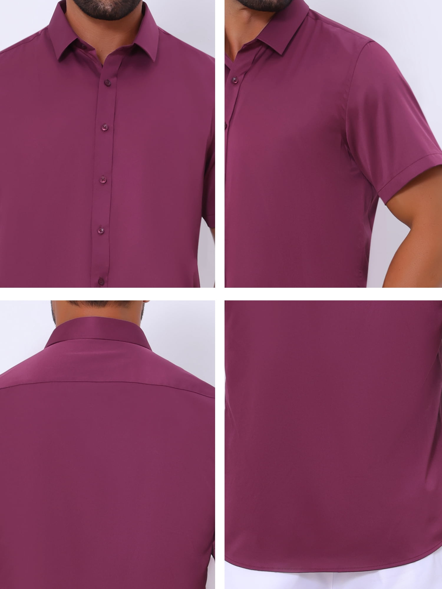 Unique Bargains Men's Short Sleeve Lightweight Business Button Down Shirt L Burgundy