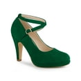 thumbnail image 1 of BLISSFUL STEP Chaussures pour Femmes Plateforme Bout Rond Bride Croisée Fermeture à Boucle Talon Aiguille Escarpins Mary Jane Vert 6,5, 1 of 7
