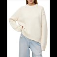 thumbnail image 3 of Suéter de Mujer, Cuello Redondo, Larga, Holgado, Tejido Suave, Dobladillo Acanalado, para Otoño e Invierno. Lechoso Talla Única, 3 of 10