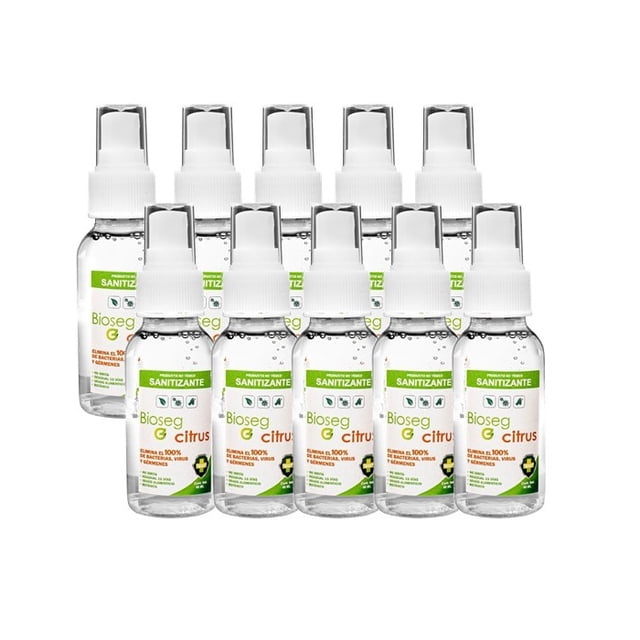 10pz Spray Sanitizante Citrus, Antibacterial Orgánico de Bolsillo Bioseg 60 ml cada uno