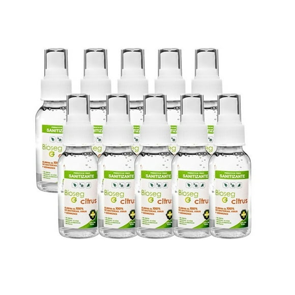 10pz Spray Sanitizante Citrus, Antibacterial Orgánico de Bolsillo Bioseg 60 ml cada uno
