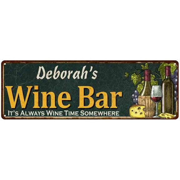 Deborah's Wine Bar Green Chic Sign Home Kitchen Decor Gift 6x18 106180001026