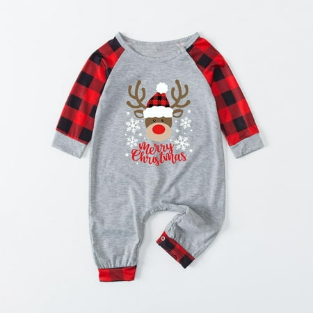 

Uorcsa Cute Casual Comfy Pajamas Baby European And American Christmas Print Parent-child clothing Red
