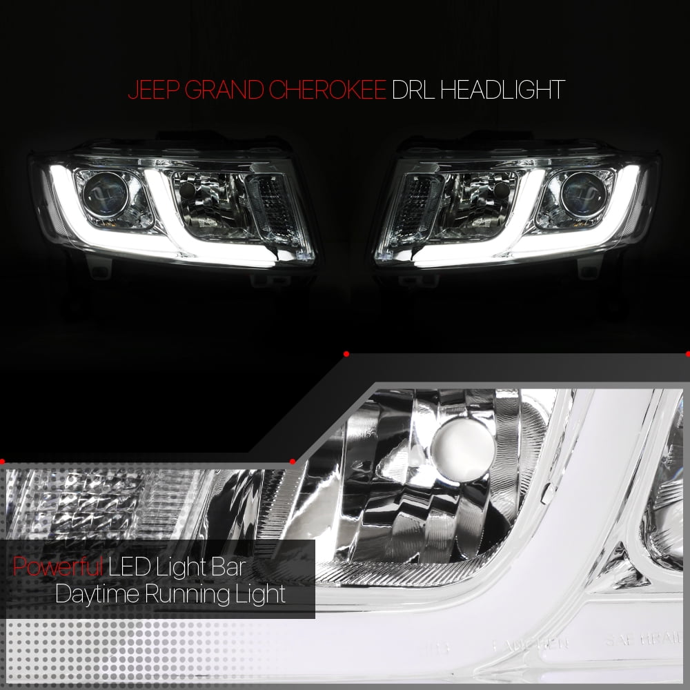 Chrome/Clear*Dual LED DRL BAR*Projector Headlight 14-16 Jeep Grand