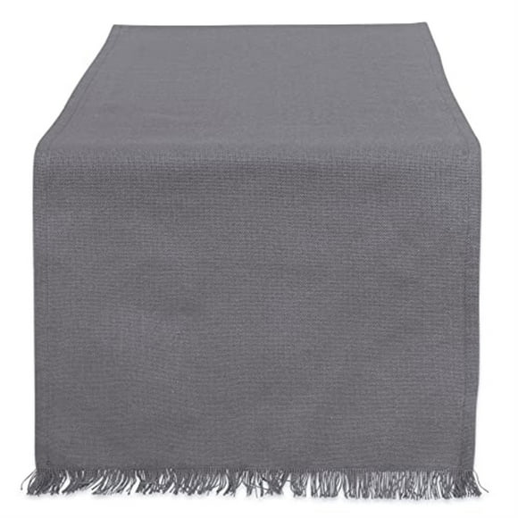 Design Imports CAMZ13521 DII Solid Gray Heavyweight Fringed Table Runner 14x108