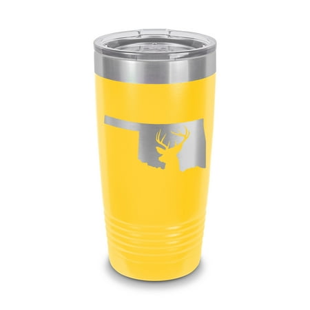 

Oklahoma Deer State Tumbler 20 oz - Laser Engraved w/ Clear Lid - Stainless Steel - Vacuum Insulated - Double Walled - Travel Mug - buck hunt hunting rifle ok - Yellow