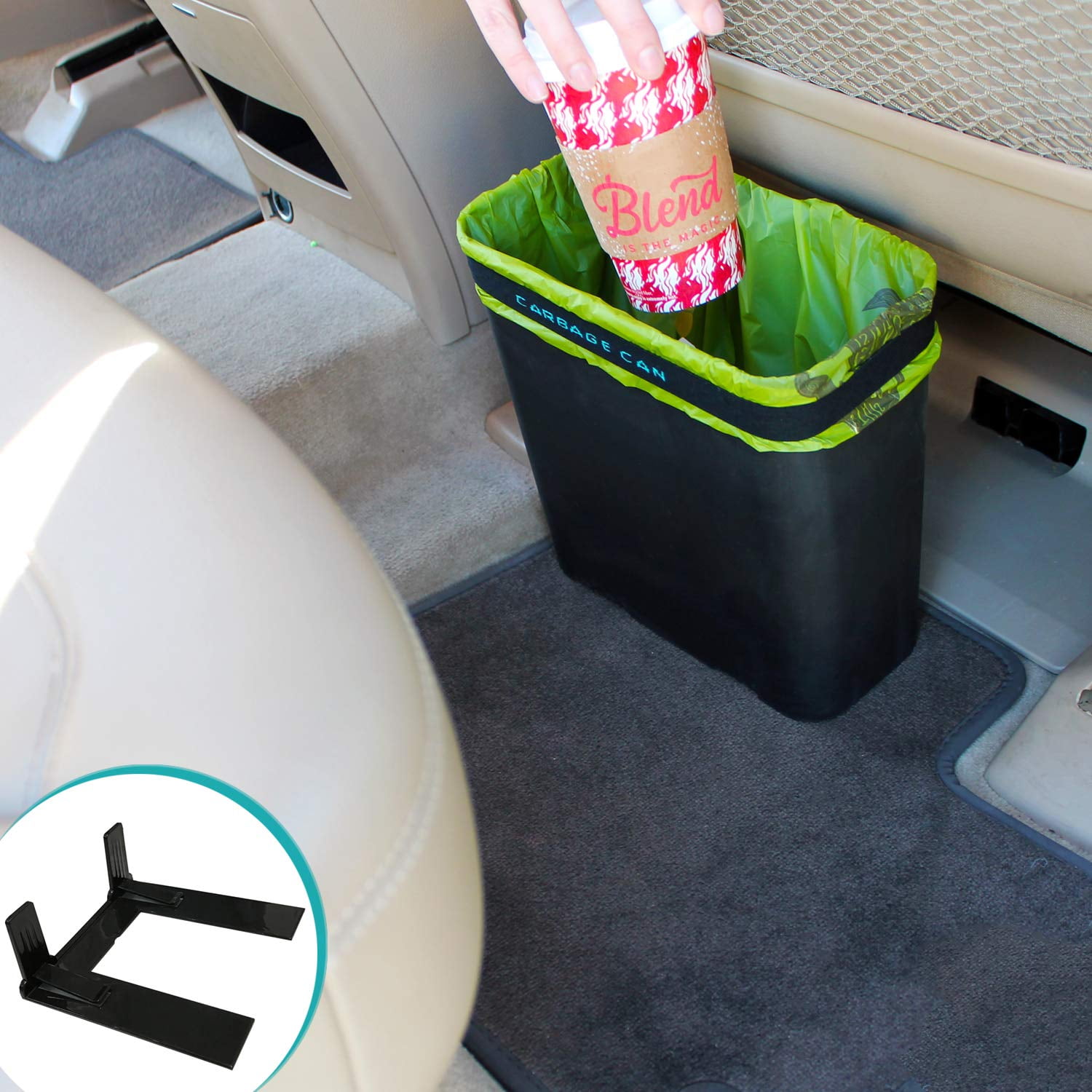 Carbage Can Premium Car Trash Can Black W/ Floor Mat Clip Carbage Can Premium Car Trash Can Black W/ Floor Mat Clip