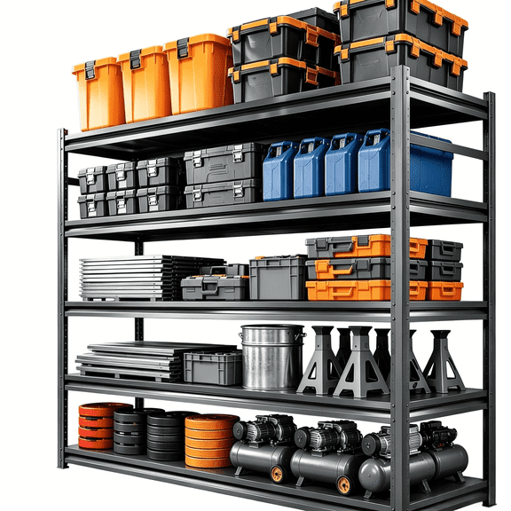 Metal Garage Shelving,5 Tier Heavy Duty Shelving,72"H Metal Shelving Unit and Storage,3000lbs Capacity Steel Shelving,Industrial Shelves for Garage/Warehouse/Basement Black Adjustable Shelves