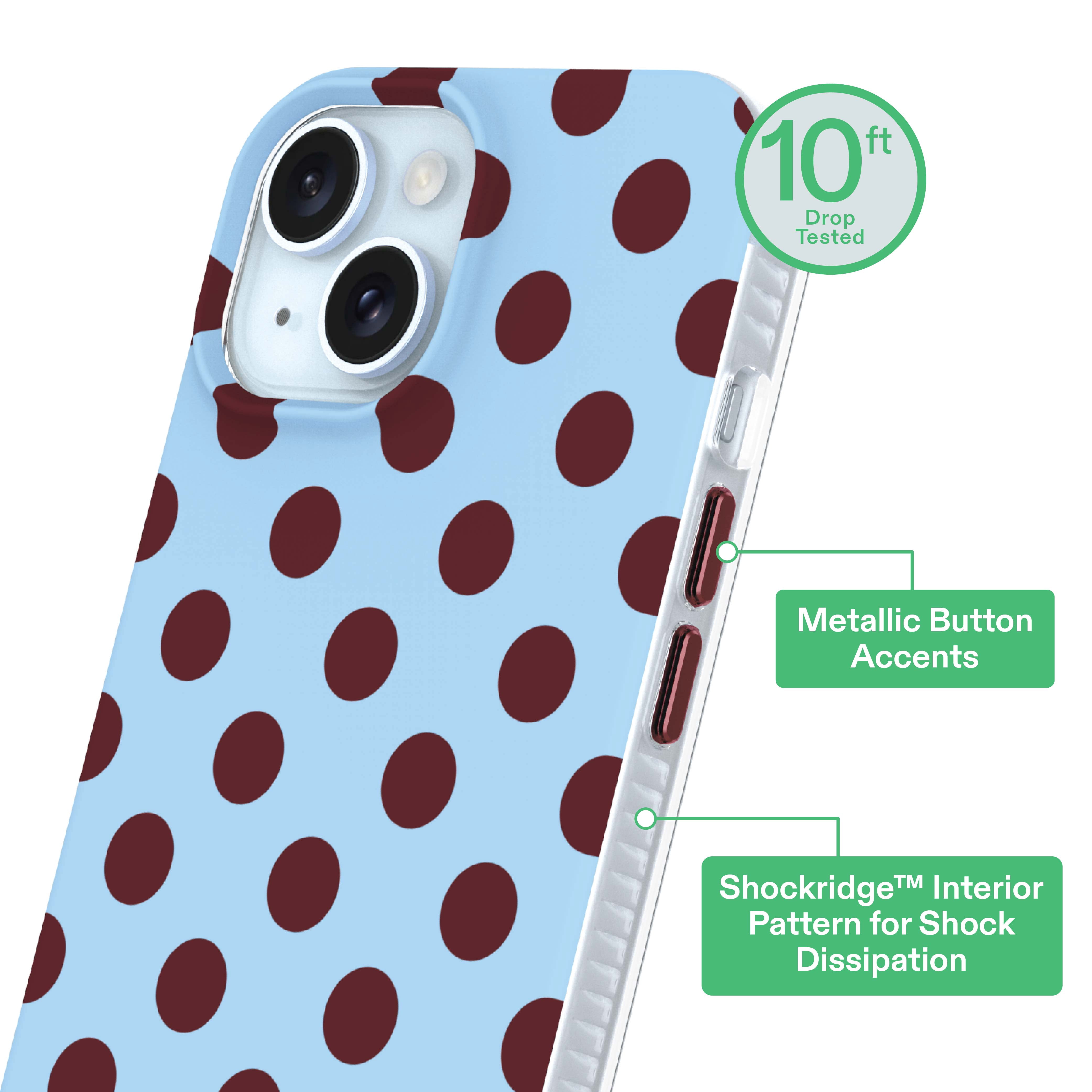 onn Phone Case for iPhone 17e / 16e / 15 / 14 / 13, MagSafe Compatible - Blue and Burgundy Polka Dot