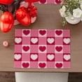 thumbnail image 2 of Valentines Day Pink White Plaid Love Hearts Cloth Placemats Set of 4 Table Mats Table Decorations 12x18 Inch, 2 of 5