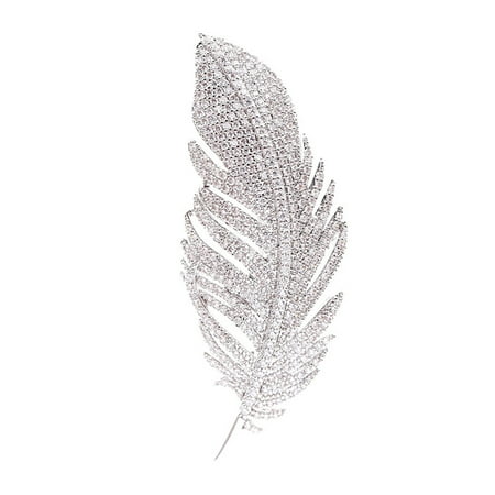 Rhinestone Feather Brooch Pin for Women Men Lapel Pins Dress Accessories