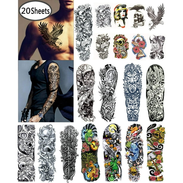 Dalin Extra Large Temporary Tattoos Full Arm And Half Arm Tattoo Sleeves For Men Women Sheets Walmart Com