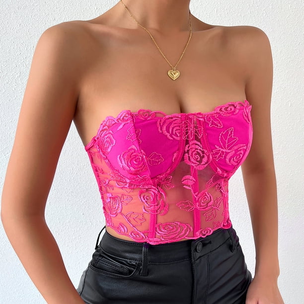 SAYOO Corsé femenino, blusa en forma de tubo, bordado floral, chaleco de hombro claro, adecuado para reuniones diarias del Club SAYOO moda