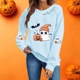 thumbnail image 4 of FAVIPT Halloween Graphic Sweatshirts for Women Cute Pumpkin Ghost Print Pullover Long Sleeve Crew Neck Soft Sweatshirt Sky Blue,S, 4 of 6