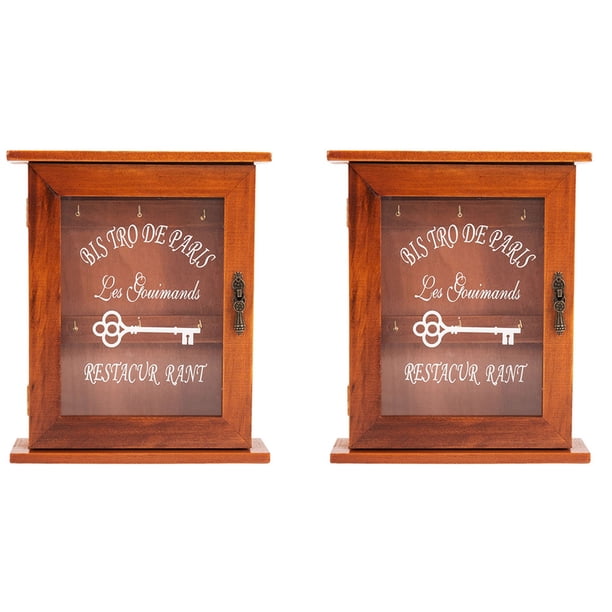 2X Gabinete de Almacenamiento de Llaves de Madera de Estilo Europeo Vintage Caja de Llaves con Colgantes Marrón