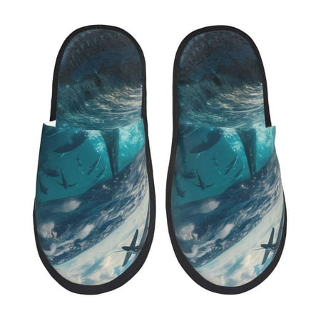 

Noikeo Airplane Shark Pattern Cozy Slippers Indoor for Women and Mens Fuzzy House Shoes Soft Plush Warm Slip-on Slippers-Medium