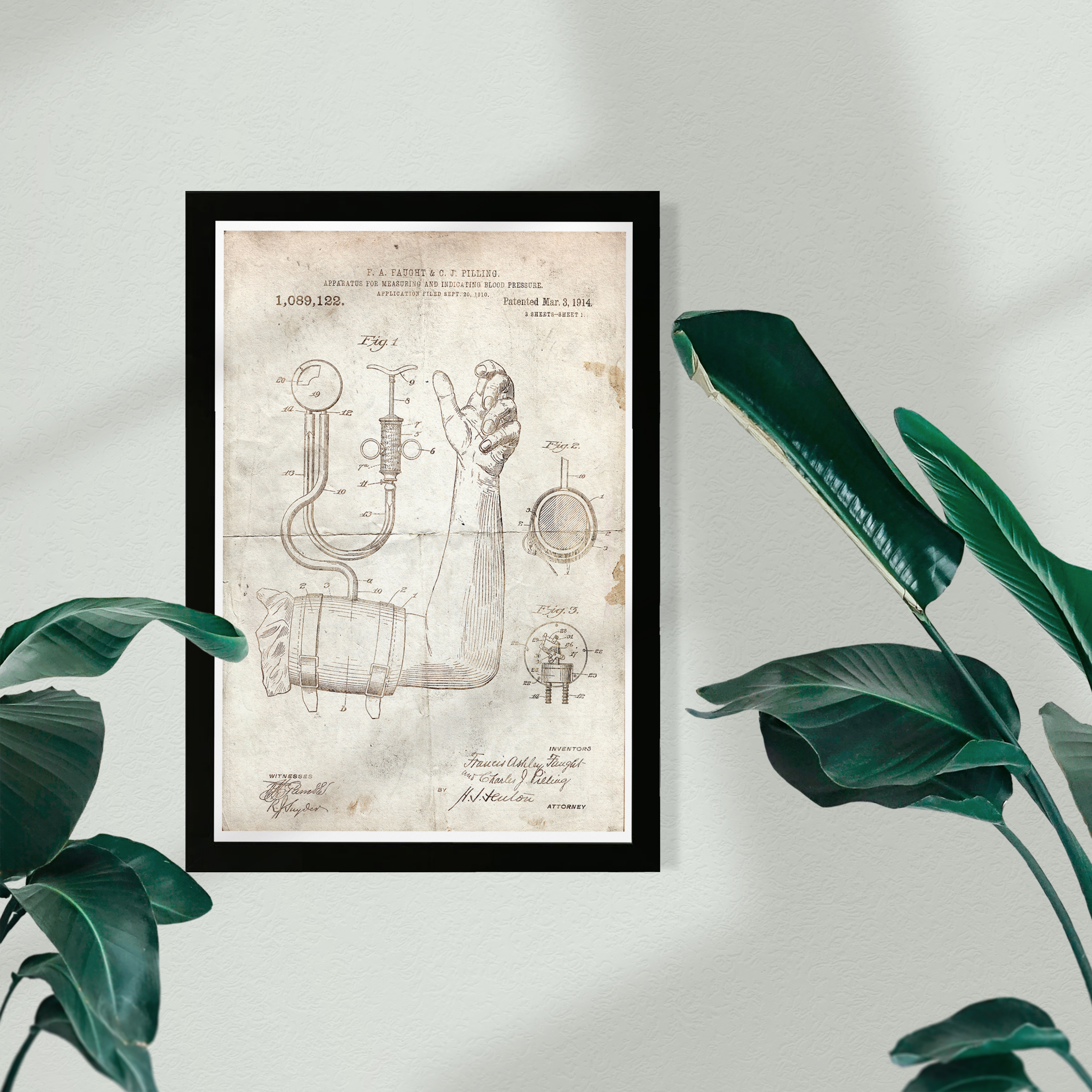 Wynwood Studio People and Portraits Framed Wall Art Prints 'Apparatus for Measuring Blood Pressure, 1914' Professions - Brown, 13" x 19"