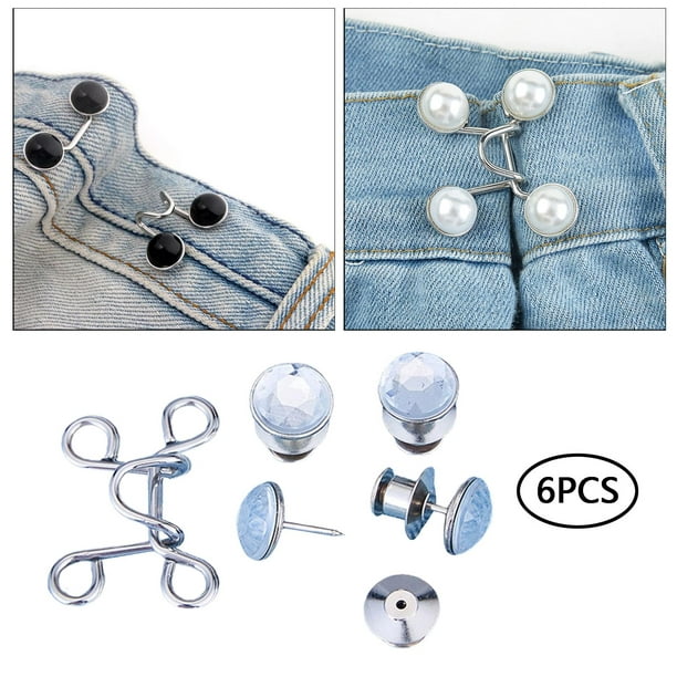 Sewing Closure Pearl Rhinestone Nail- Buttons Bra Pants Clothing Skirt  Dress Adjustable Waist Buckle Extender DIY Quilting Rhinestone White  Rhinestone 