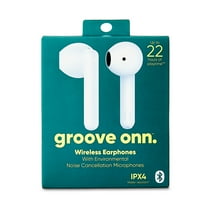 onn Bluetooth Wireless Earphones with Environmental Noise Canceling Microphones and Charging Case, White