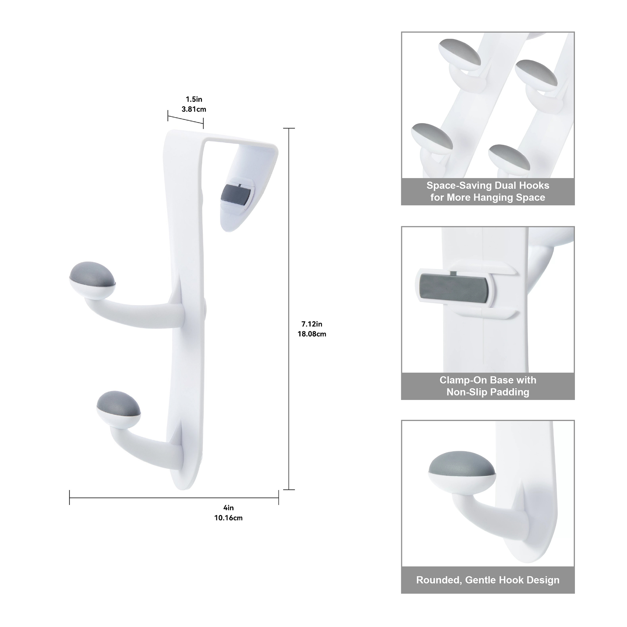 Mainstays Over-the-Door Non-Slip Hooks, 2-Pack, White photo 4