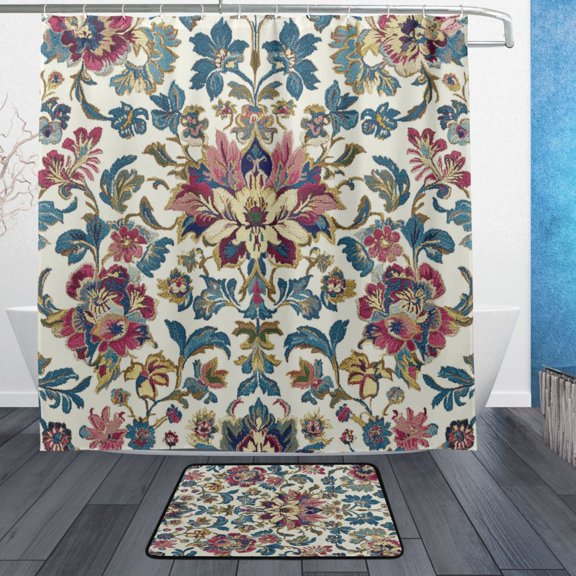 BZSMCE Shower Curtain and Bath Accessory Set,Regal Floral Elegance Pattern