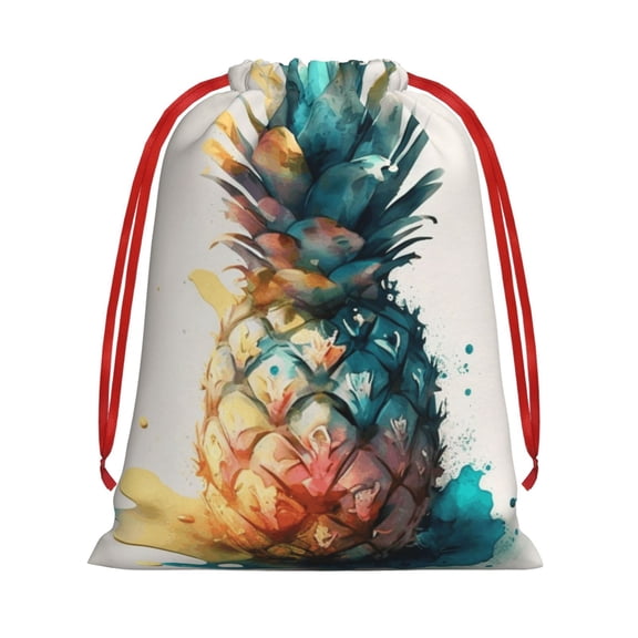 Watercolor Pineapple Art Drawstring Gift Bag Soft Pouch Reusable Favor Bags for Christmas, Halloween, Candy, Wedding, Birthday