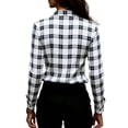 thumbnail image 5 of Women Lapel Button Long Sleeve Plaid Shirt Top, 5 of 5