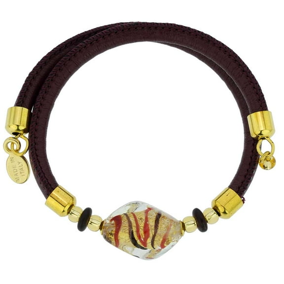 GlassOfVenice Delizia Murano Glass Leather Bracelet - Brown