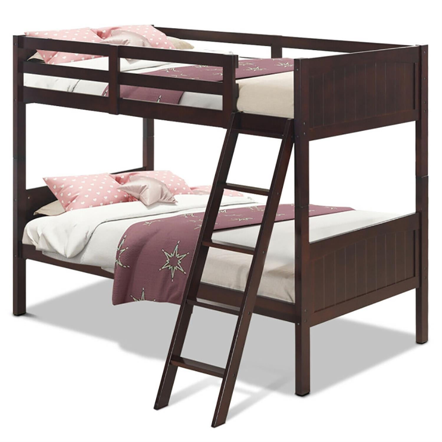 Demi Bonn Solid Wood Twin Over Twin Bunk Bed with Ladder, Twin Bunk Beds, Converts to 2 Individual Twin Beds, Brown