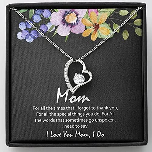 To My Mom Necklace, Love You Mom Flowers Heart Pendant, Forever Love Necklace, Silver necklace, Gift for Mom From Daughter, Mother Day, Anniversary, Birthday, Christmas, Jewelry for Woman