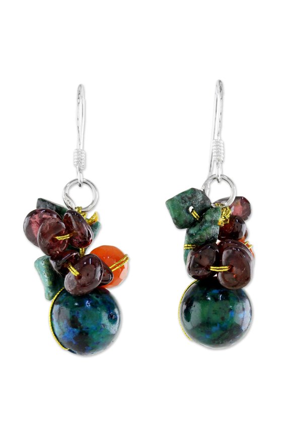Garnet and carnelian beaded dangle earrings, 'Tropical Oasis'